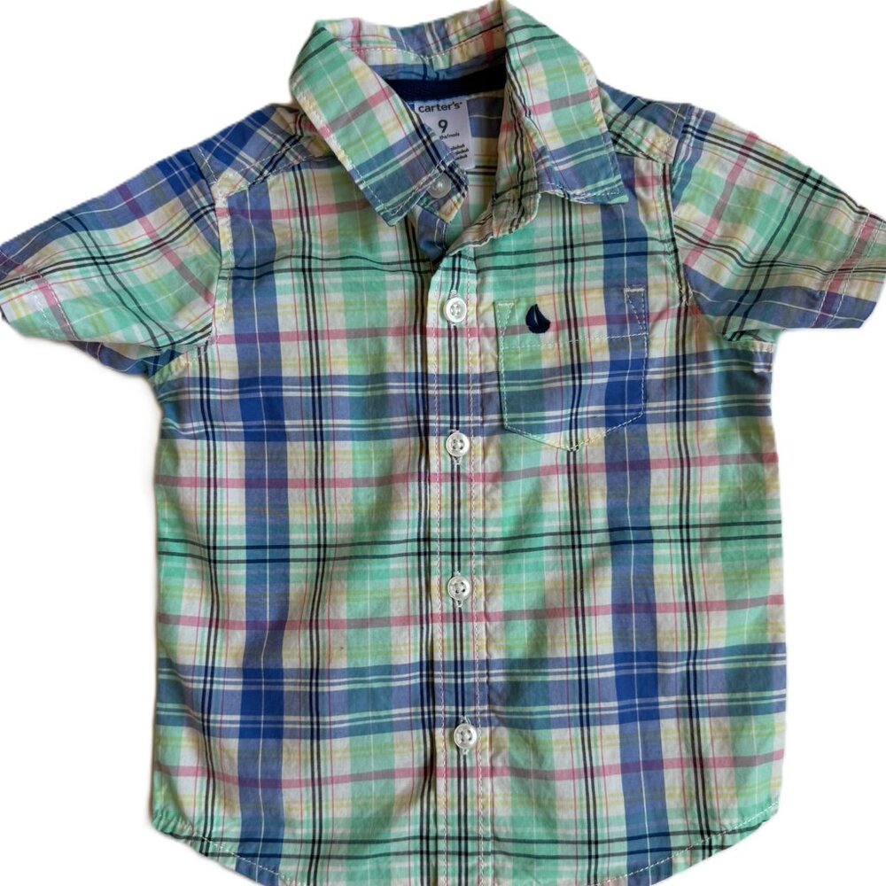 9M Boy's Summer Dress Shirt Plaid Short-Sleeve Button-Down